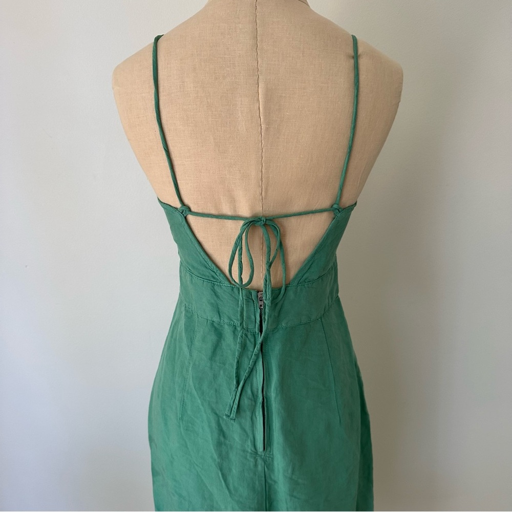 Zara Green Spaghetti Strap Button Split Midi Dress - image 4